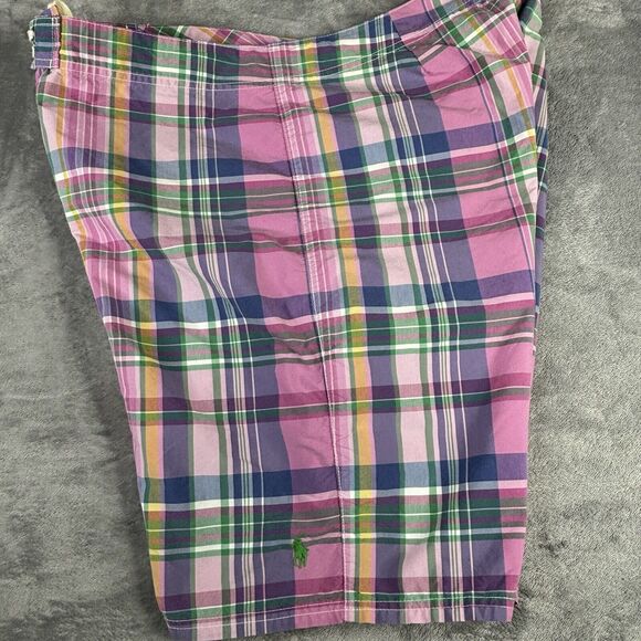 Polo Ralph Lauren Board Shorts‎ Mens 38 Pink Plaid Drawstring Preppy Green Pony - Picture 14 of 16